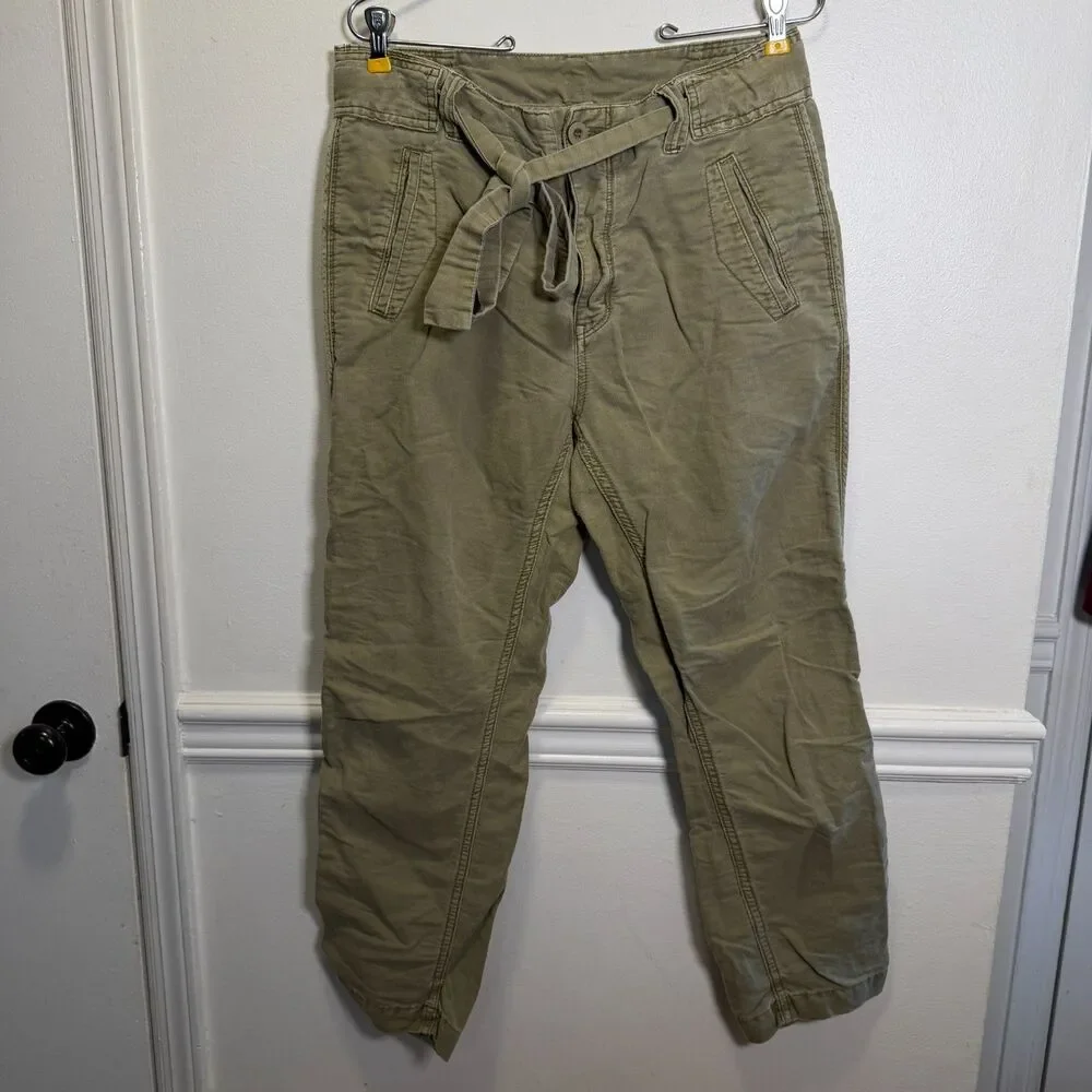 Free People Womens Olive Green Pants Tie Waist Tapered Utility Boho Casual 6